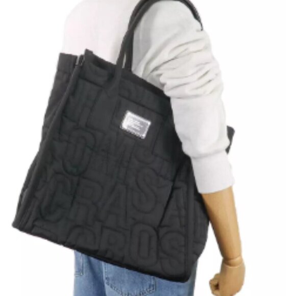 NWT! NEW! Marc Jacobs Jumbo Logo Nylon Quilted Tote Bag - Black - Picture 3 of 12